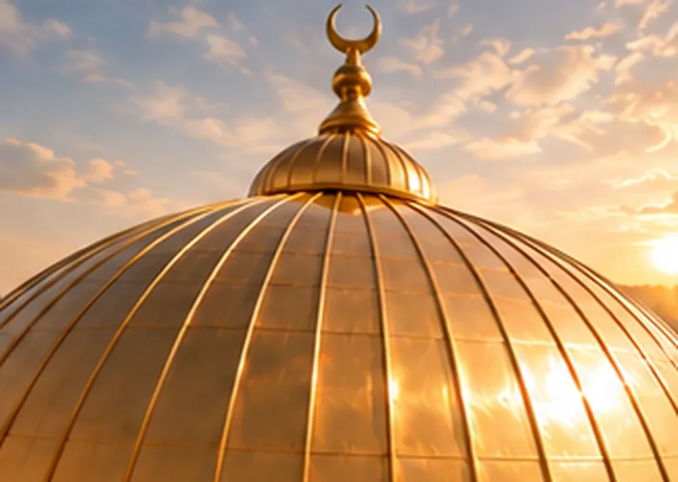Bakır kaplamalı cami kubbesini gösteren temsili yakın plan görsel